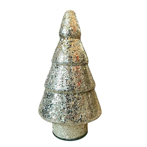 Metallic Gold Broken Fleck 13in Glass Christmas Tree Holiday Glam Made in India - Picture 1 of 10